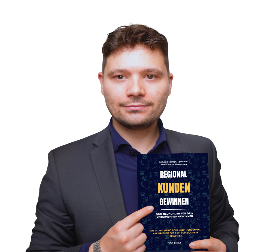 Joe Meta mit seinem Buch über lokale Kundengewinnung